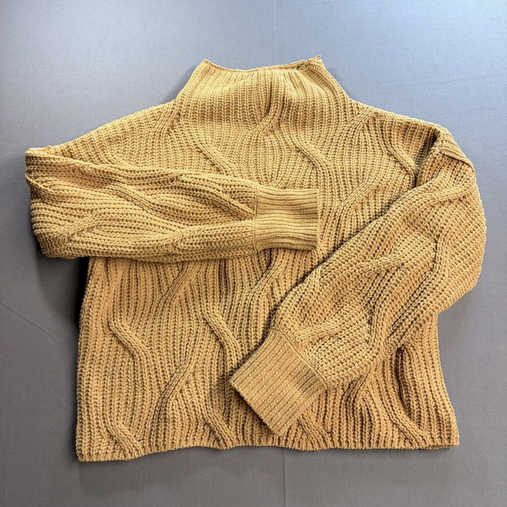 Poof Apparel Beige Cable Knit Mock Neck Long Sleeve Pullover Sweater Womens S